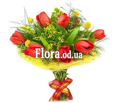 Bouquet of tulips and mimosa