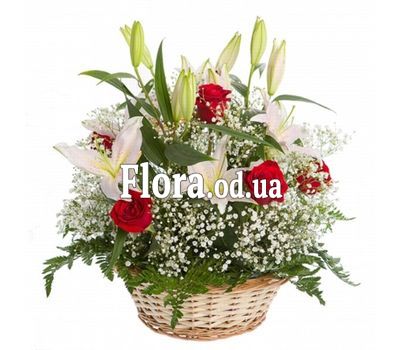 Basket of roses and lilies