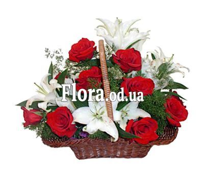 Basket of roses and lilies