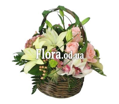 Basket of roses and orchids