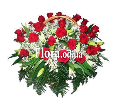 Basket with roses and lilies