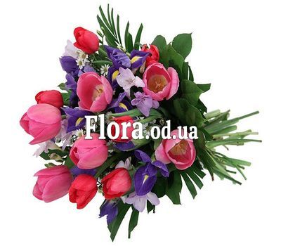 Tulips and irises in a bouquet