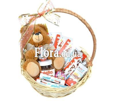 A basket of sweets and soft toys